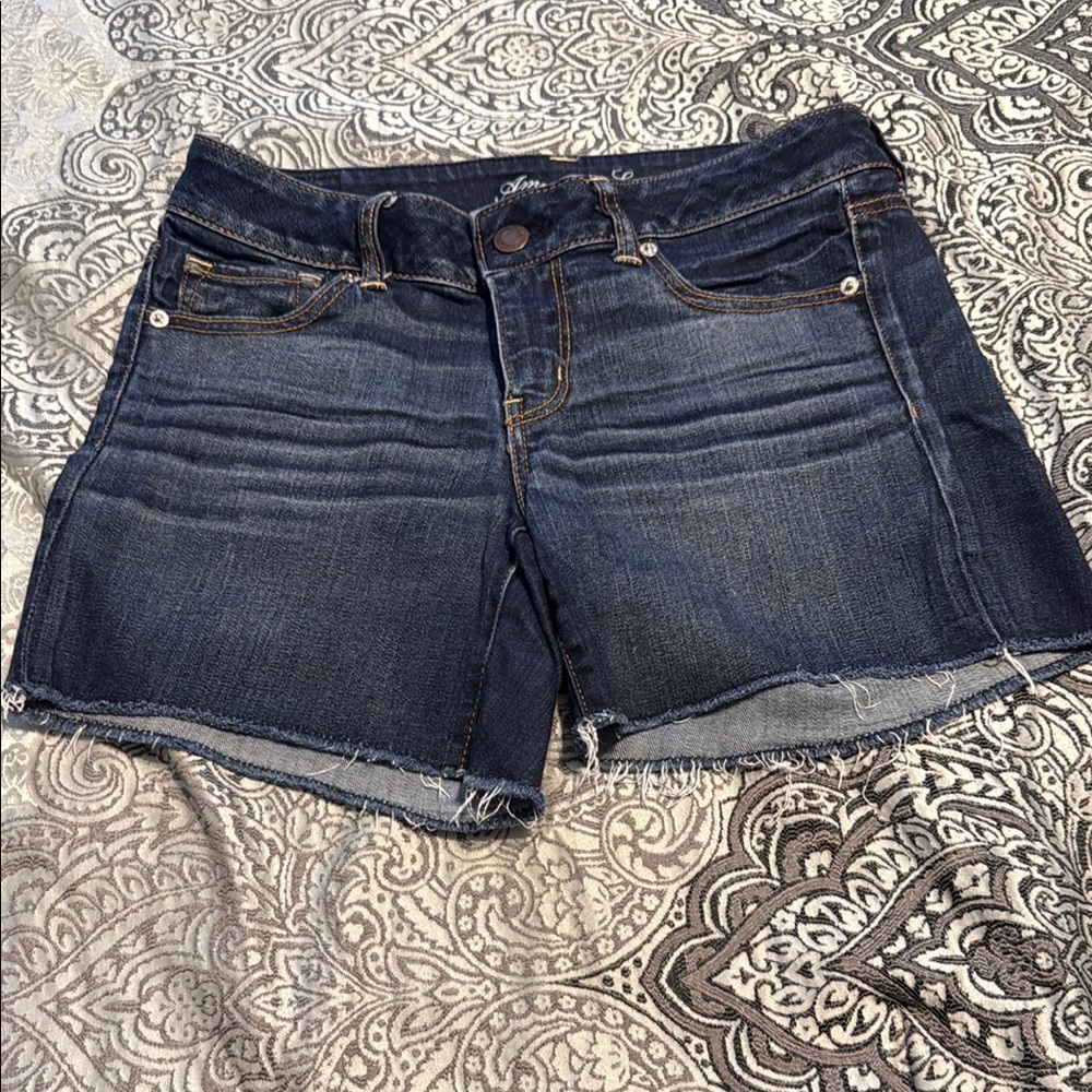 American Eagle Outfitters Blue Jean Shorts with Distressed Details